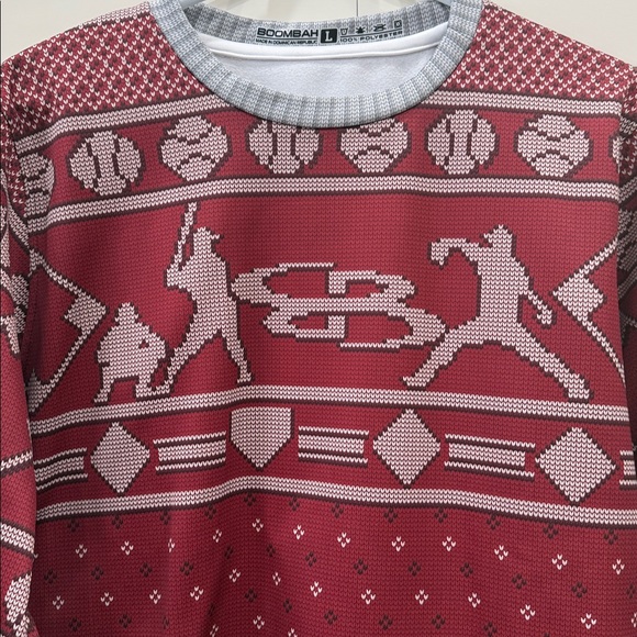 Boombah Men's maroon Ugly Sweater pullover Large. Baseball. Seasonal festive - Picture 11 of 12